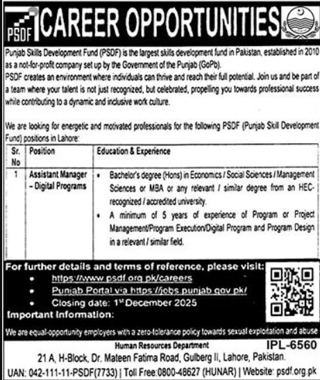 Punjab Skills Development Fund PSDF Apply Jobs 2025